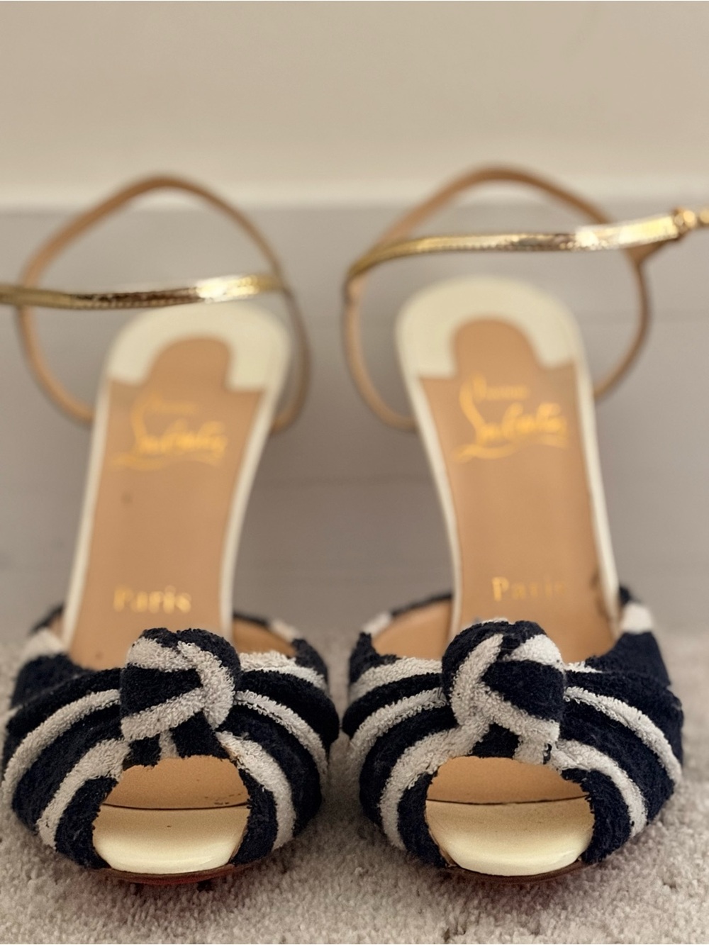 Christian Louboutin Black & White Knotted Peep-Toe Sandals
